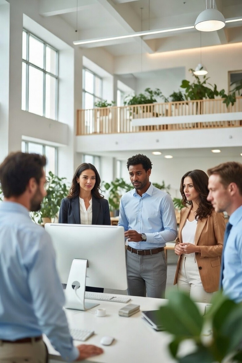 Colleagues in discussion in an office